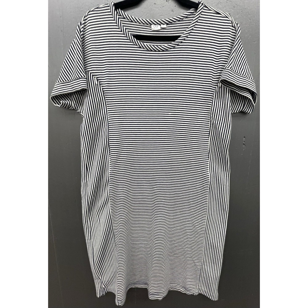 Gap Maternity Nursing Dress M Blue White Striped Short Sleeve Casual Comfort